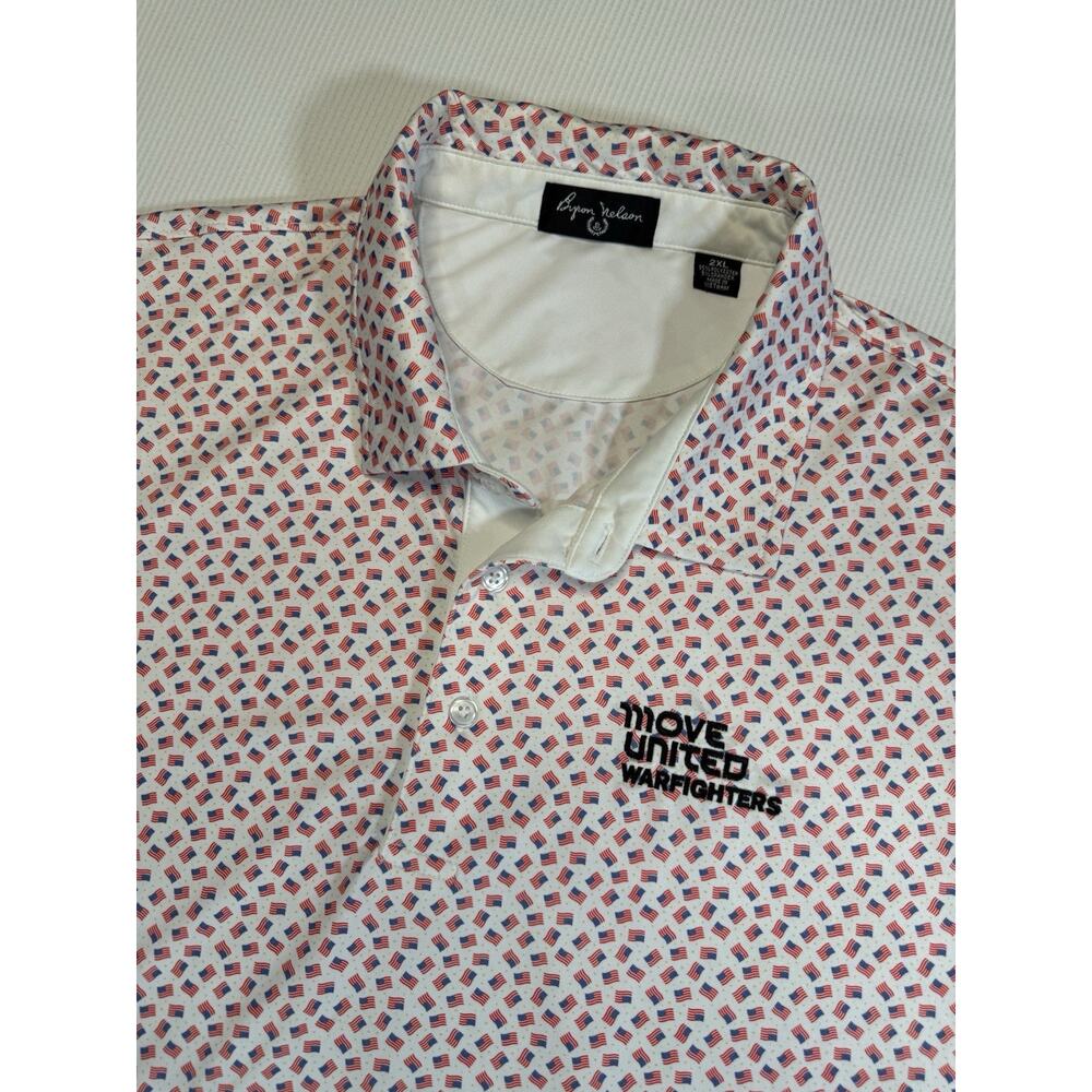 Byron Nelson Move United Warfighters Polo 2XL USA Flag Golf Shirt